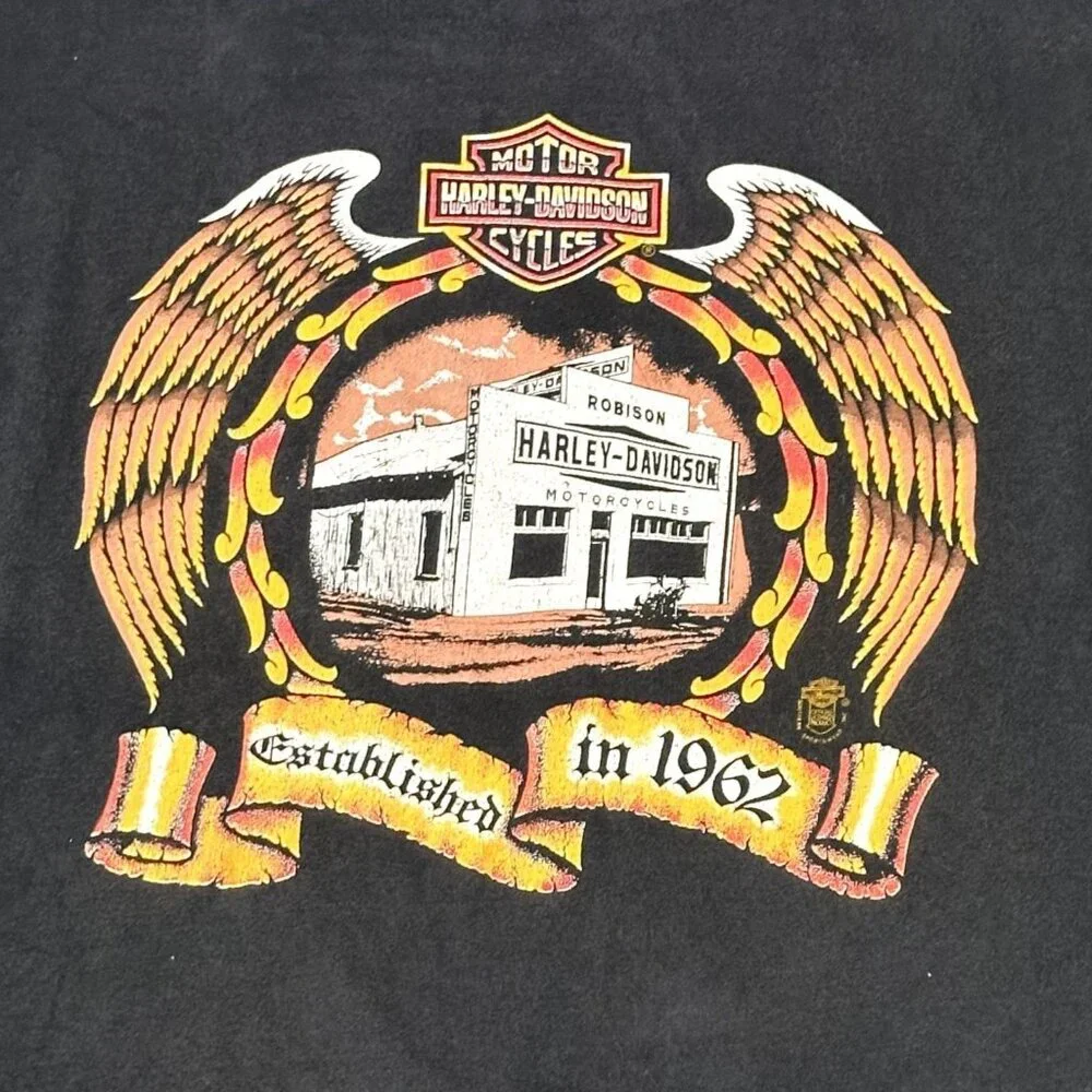 Vintage 80s Harley Davidson Robison Daytona Beach Black XXL Single Stitch Tee - Picture 1 of 12